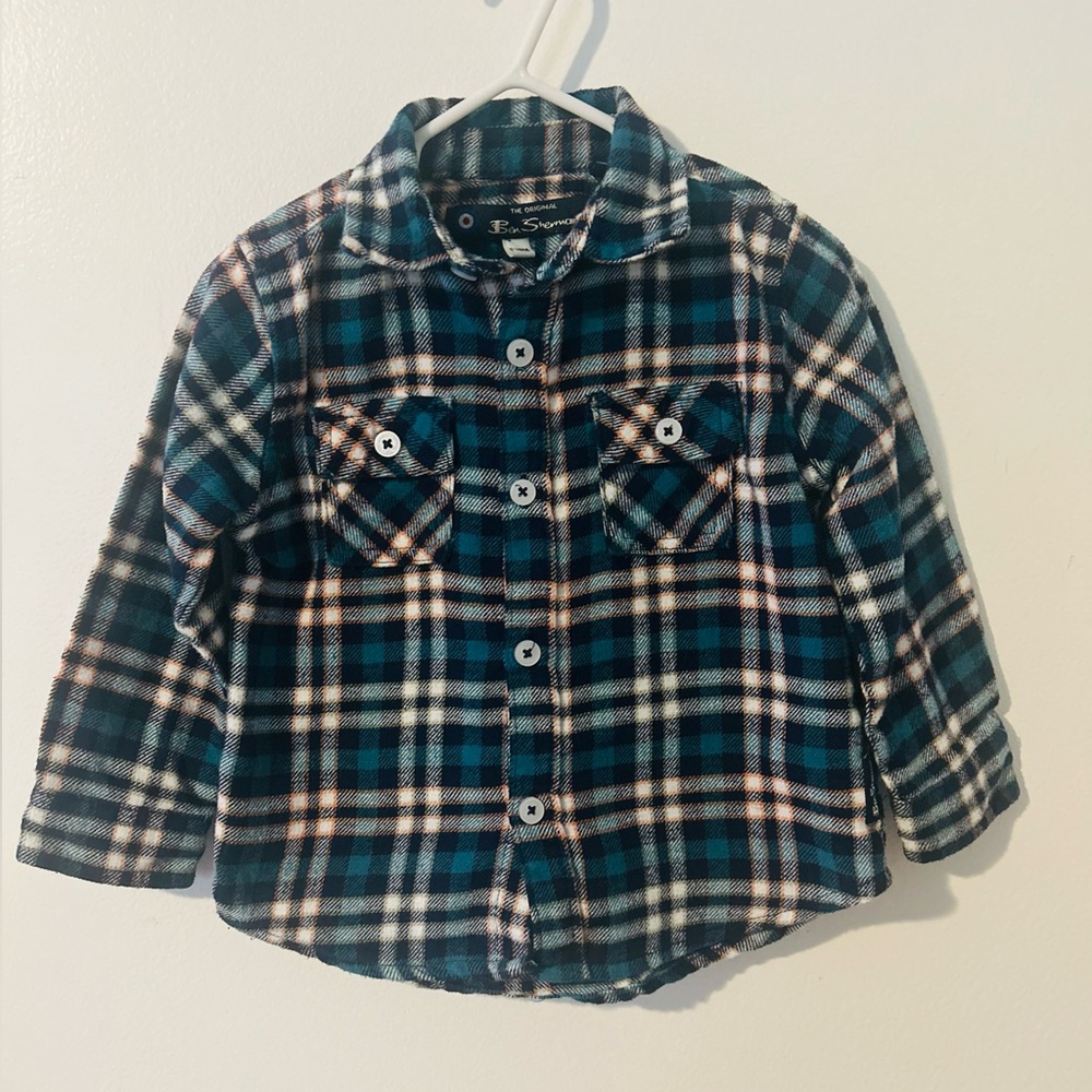 The Original Ben Sherman Green & Cream Plaid Long Sleeve Button Down Shirt 18M.
